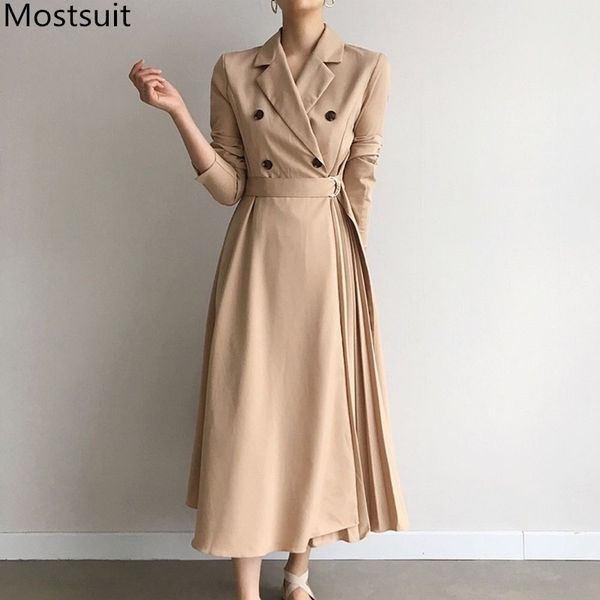 autumn double -breasted korean women long dress full sleeve notched collar belted pleated dresses elegant office vestidos 210518, Black;gray
autumn double -breasted korean women long dress full sleeve notched collar belted pleated dresses elegant office vestidos 210518, Black;gray