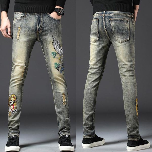 men's jeans men retro style eagle embroidery blue ripped street fashion pants tiger decorating distressed denim
men's jeans men retro style eagle embroidery blue ripped street fashion pants tiger decorating distressed denim