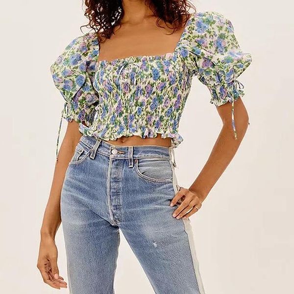 women's blouses & shirts 2021 summer women print floral shirt mujer puff sleeve jumper elastic blusas bandage crop short small fresh sw, White
women's blouses & shirts 2021 summer women print floral shirt mujer puff sleeve jumper elastic blusas bandage crop short small fresh sw, White