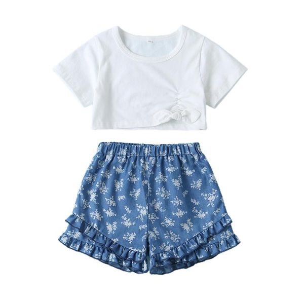 clothing sets girls 2-piece outfit set solid short sleeve color t shirt +floral print shorts kids summer, White
clothing sets girls 2-piece outfit set solid short sleeve color t shirt +floral print shorts kids summer, White