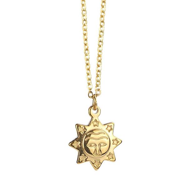 ins two-sided anaglyph sun star stainless steel pendant necklace gold color link chain women jewelry wintery necklaces, Silver 
ins two-sided anaglyph sun star stainless steel pendant necklace gold color link chain women jewelry wintery necklaces, Silver
