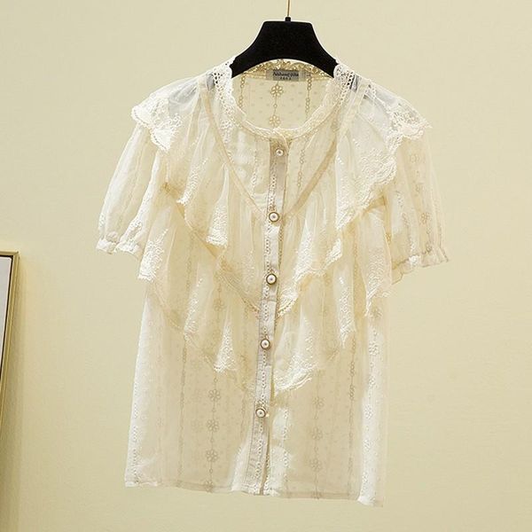 women's blouses & shirts plus size women elegant lace casual 2021 summer korean style stand collar ruffles loose ladies short sleeve w, White
women's blouses & shirts plus size women elegant lace casual 2021 summer korean style stand collar ruffles loose ladies short sleeve w, White