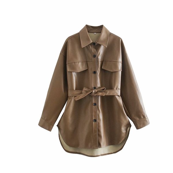 spring and autumn women's casual solid color lapel long-sleeved belt decorated imitation leather shirt 210430, White
spring and autumn women's casual solid color lapel long-sleeved belt decorated imitation leather shirt 210430, White