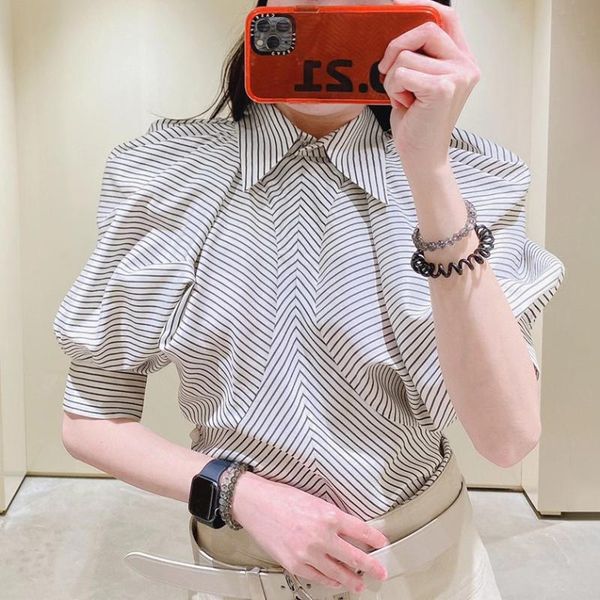 women's blouses & shirts 2021 spring summer women stripes blouse ladies irregular puff sleeve loose shirt turn-down collar, White
women's blouses & shirts 2021 spring summer women stripes blouse ladies irregular puff sleeve loose shirt turn-down collar, White