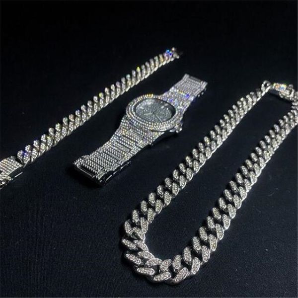necklace +watch+bracelet 3pcs kit hip hop miami curb cuban chain gold full iced out paved rhinestones cz bling for men jewelry, Silver
necklace +watch+bracelet 3pcs kit hip hop miami curb cuban chain gold full iced out paved rhinestones cz bling for men jewelry, Silver