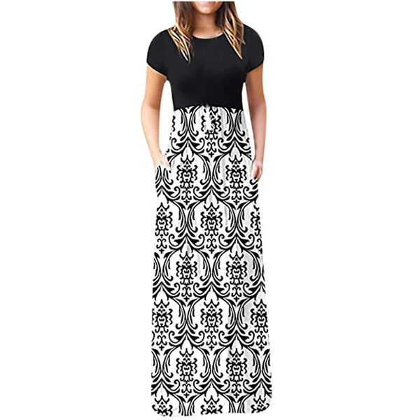 dress fashion women casual summer short sleeve print loose pockets long vestidos de mujer dresses, Black;gray
dress fashion women casual summer short sleeve print loose pockets long vestidos de mujer dresses, Black;gray
