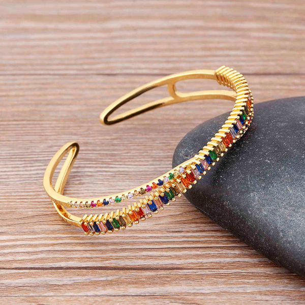 new arrival double layer cross hollow open cuff bangles copper zircon gold filled rainbow luxury adjustable jewelry, Black
new arrival double layer cross hollow open cuff bangles copper zircon gold filled rainbow luxury adjustable jewelry, Black