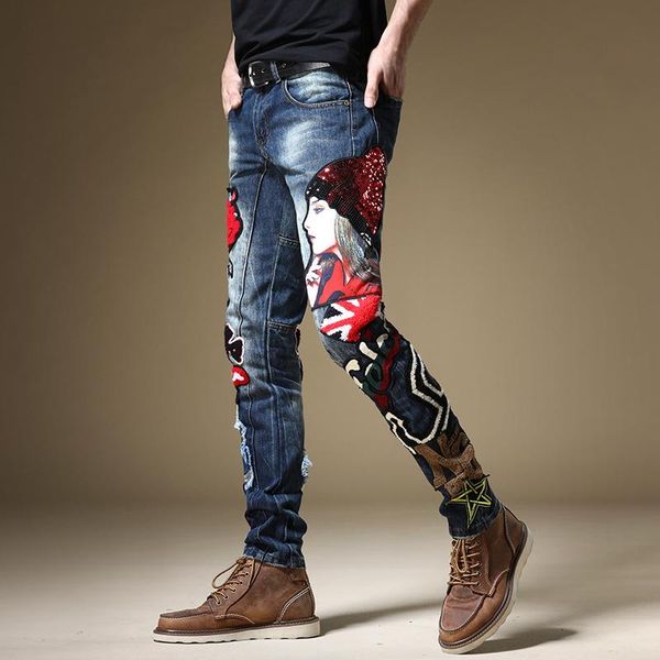 men's jeans fashion brand embroidered jean men straight hip hop punk street badge trendy slim hombres pant pantalones, Blue
men's jeans fashion brand embroidered jean men straight hip hop punk street badge trendy slim hombres pant pantalones, Blue