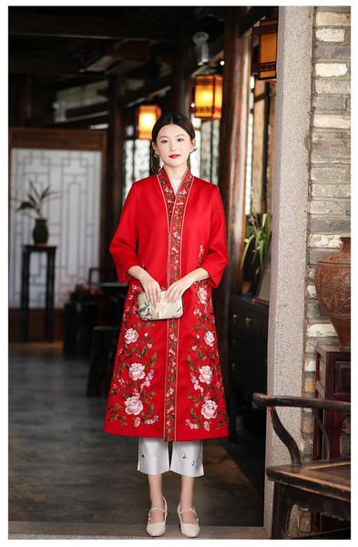 women's wool & blends traditional chinese style retro flower embroidered big size long section thick woolen jacket outwear for women, Black
women's wool & blends traditional chinese style retro flower embroidered big size long section thick woolen jacket outwear for women, Black