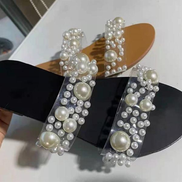 slippers large summer women's shoes pearl inlaid transparent flat sandals open toe, Black
slippers large summer women's shoes pearl inlaid transparent flat sandals open toe, Black