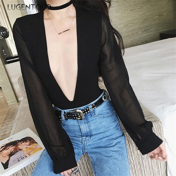 lugentolo women's bodysuit deep v-neck mesh stitching autumn fashion long-sleeved female all-match simple bodysuits jumpsuits & rompers, Black;white
lugentolo women's bodysuit deep v-neck mesh stitching autumn fashion long-sleeved female all-match simple bodysuits jumpsuits & rompers, Black;white