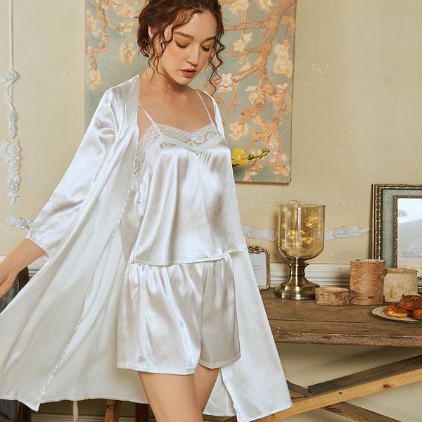 women's sleepwear nightgown ice silk pajamas women summer suit solid color three-piece can be worn outside home service, Black;red
women's sleepwear nightgown ice silk pajamas women summer suit solid color three-piece can be worn outside home service, Black;red