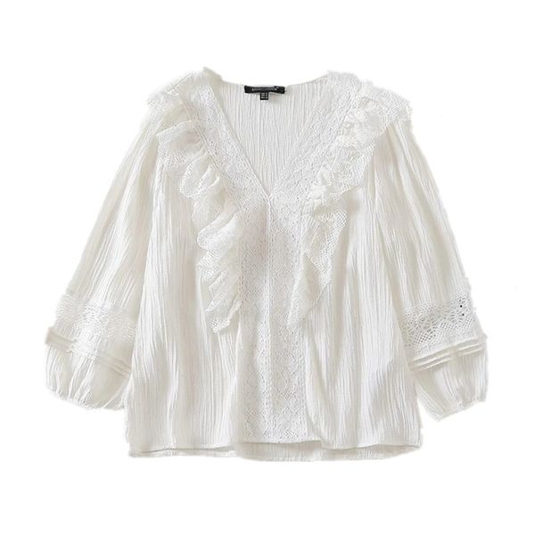 women vintage cutout lace trims ruffle v-neck blouses mujer fashion puff long sleeve white smocked 210519
women vintage cutout lace trims ruffle v-neck blouses mujer fashion puff long sleeve white smocked 210519