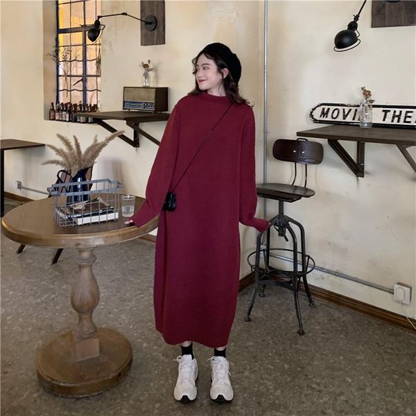 women's sweaters lazy loose and versatile round neck medium length high collar woolen dress, White;black
women's sweaters lazy loose and versatile round neck medium length high collar woolen dress, White;black