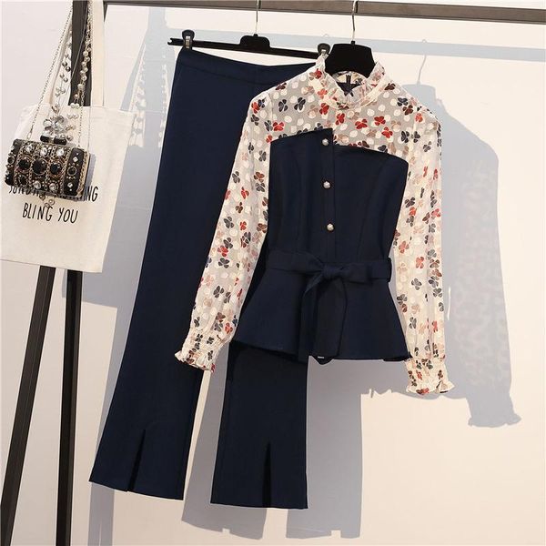 large size printing stitching women's fat mm cover belly slimming fashion loose two-piece suit women two piece pants, White
large size printing stitching women's fat mm cover belly slimming fashion loose two-piece suit women two piece pants, White