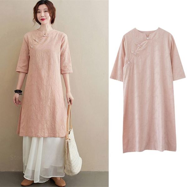 2021 traditional chinese qipao dress for women cotton linen half sleeve casual robe retro solid color buckle loose cheongsam, Red
2021 traditional chinese qipao dress for women cotton linen half sleeve casual robe retro solid color buckle loose cheongsam, Red