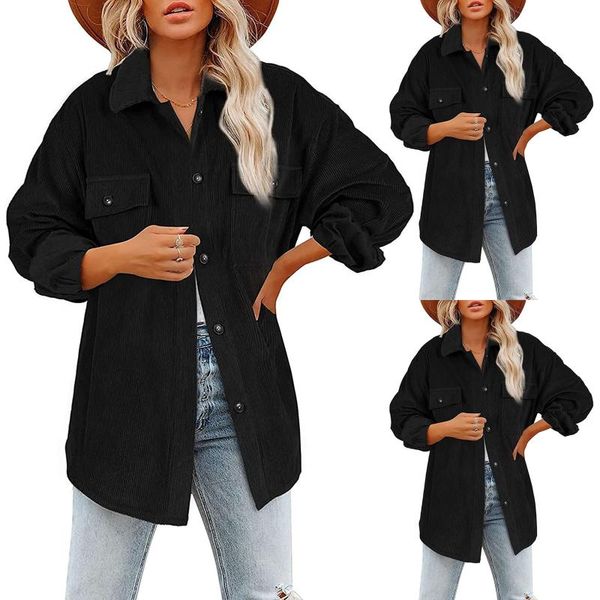 women's jackets 2021 autumn winter corduroy shirts button down long sleeve collar shackets oversized outwear with pockets, Black;brown
women's jackets 2021 autumn winter corduroy shirts button down long sleeve collar shackets oversized outwear with pockets, Black;brown