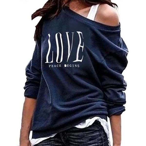 women's t-shirt women loose casual long sleeve lady pullover one off shoulder sweatshirt love letter print, White
women's t-shirt women loose casual long sleeve lady pullover one off shoulder sweatshirt love letter print, White