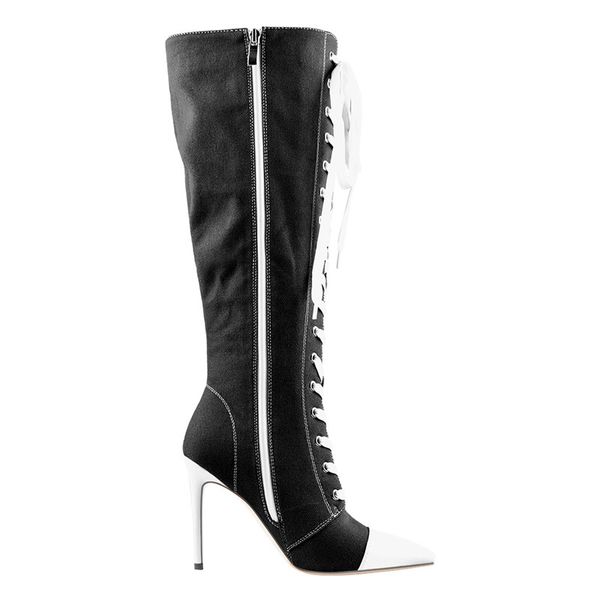 womens pointed-toe lace up canvas boots 10cm thin high heel side zipper blue long boots plus size us5us15, Black
womens pointed-toe lace up canvas boots 10cm thin high heel side zipper blue long boots plus size us5us15, Black