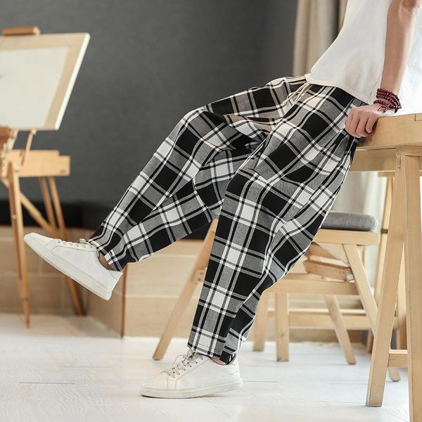 men's pants harlem fashion brand loose large size lantern youth splicing wide leg plaid radish capris, Black
men's pants harlem fashion brand loose large size lantern youth splicing wide leg plaid radish capris, Black