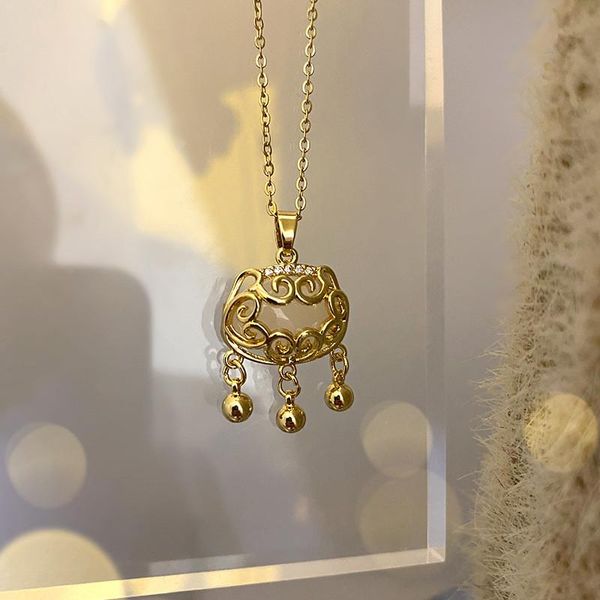 pendant necklaces longevity lock bell protector stainless steel women's necklace gold anti-fading clavicle chain auspicious clouds korea, Silver
pendant necklaces longevity lock bell protector stainless steel women's necklace gold anti-fading clavicle chain auspicious clouds korea, Silver
