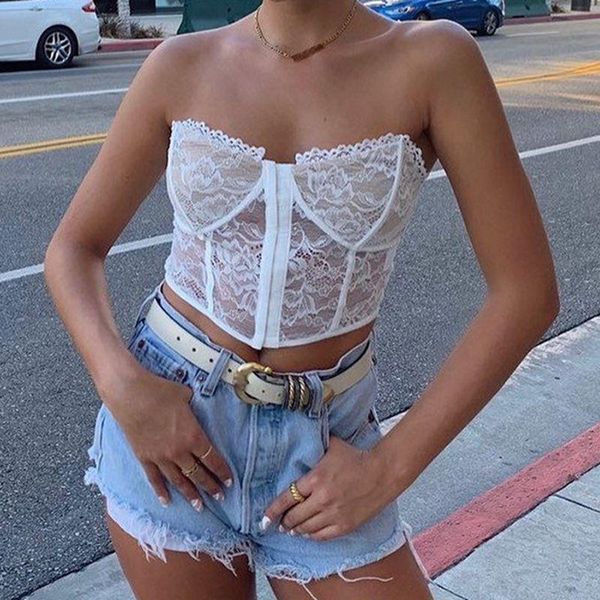 strapless bralette breasted lace corset cami crop for women sleeveless club party sheer cupped backless tank top, White
strapless bralette breasted lace corset cami crop for women sleeveless club party sheer cupped backless tank top, White