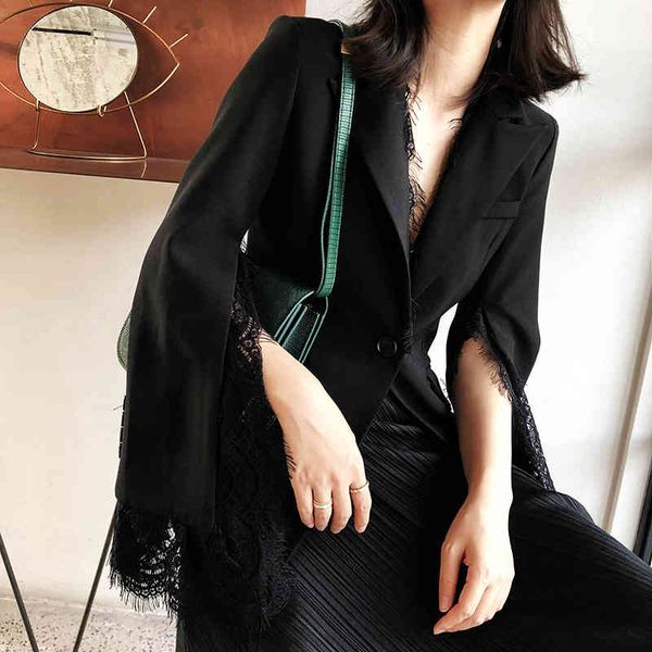 spring simple long sleeve ladies office women blazer coats lace stitching design jacket suits outwear 210510, White;black
spring simple long sleeve ladies office women blazer coats lace stitching design jacket suits outwear 210510, White;black