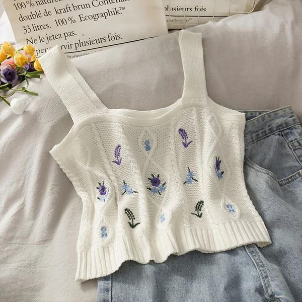 knitted crop floral embroidery womens cami short vest summer sweater vintage tank, White
knitted crop floral embroidery womens cami short vest summer sweater vintage tank, White