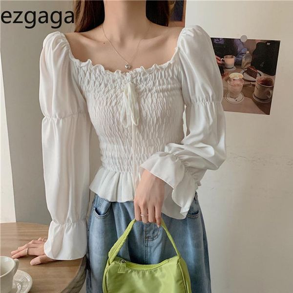 women's blouses & shirts ezgaga sweet women blouse square collar long flare sleeve solid ruched stretch elegant lace-up korean chic fem, White
women's blouses & shirts ezgaga sweet women blouse square collar long flare sleeve solid ruched stretch elegant lace-up korean chic fem, White