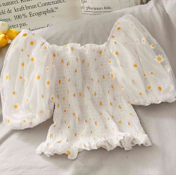 fashion daisy embroidery mesh women blouses puff sleeve off the shoulder crop elegant clothes party club shirts, White
fashion daisy embroidery mesh women blouses puff sleeve off the shoulder crop elegant clothes party club shirts, White