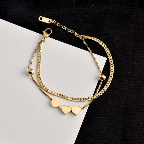 link, chain charming multiple heart double bracelets bangles gold color stainless steel statement jewelry for women girls, Black
link, chain charming multiple heart double bracelets bangles gold color stainless steel statement jewelry for women girls, Black