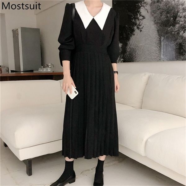 korean elegant color-blocked women long dress full sleeve peter pan collar pleated dresses vintage fashion ladies vestidos femme 210513, Black;gray
korean elegant color-blocked women long dress full sleeve peter pan collar pleated dresses vintage fashion ladies vestidos femme 210513, Black;gray