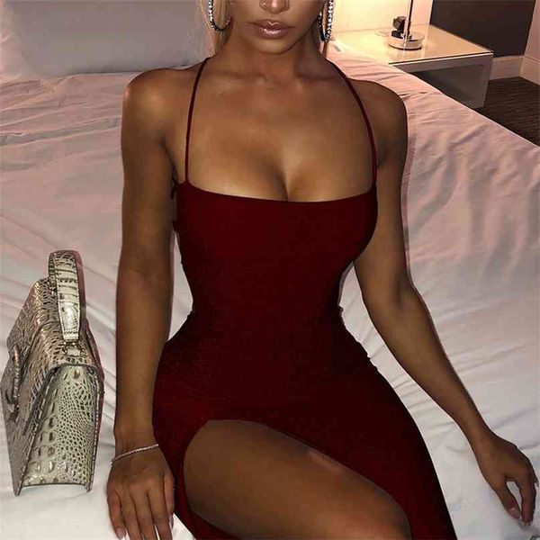 long backless maxi dress women spaghetti strap high split bodycon bandage summer elegant slim party vestidos 210607, Black;gray
long backless maxi dress women spaghetti strap high split bodycon bandage summer elegant slim party vestidos 210607, Black;gray