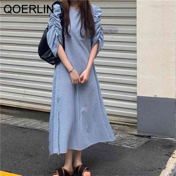 drawstring puff sleeve blue plaid dress women french retro loose slit long ankle-length shirt dresses robe femme vestido 210601, Black;gray
drawstring puff sleeve blue plaid dress women french retro loose slit long ankle-length shirt dresses robe femme vestido 210601, Black;gray