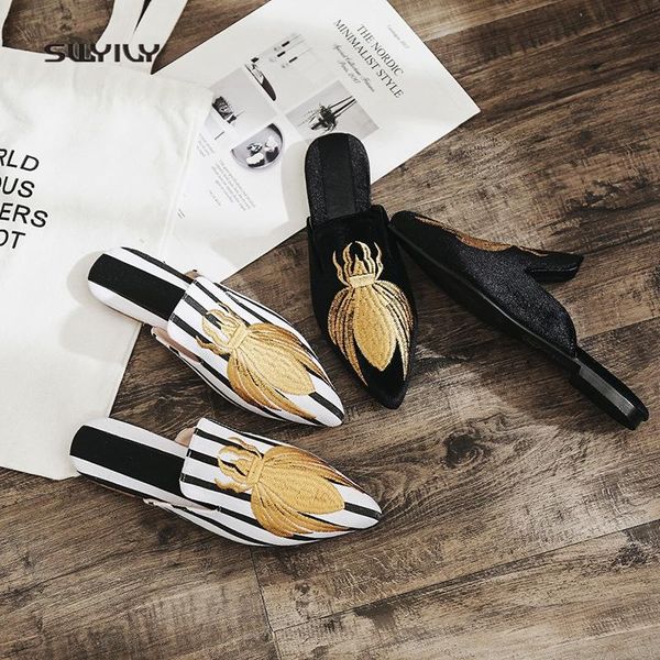 slippers swyivy womans mulers shoes toe cover half 2021 summer embroidery bee lady slides pointed female casual, Black
slippers swyivy womans mulers shoes toe cover half 2021 summer embroidery bee lady slides pointed female casual, Black