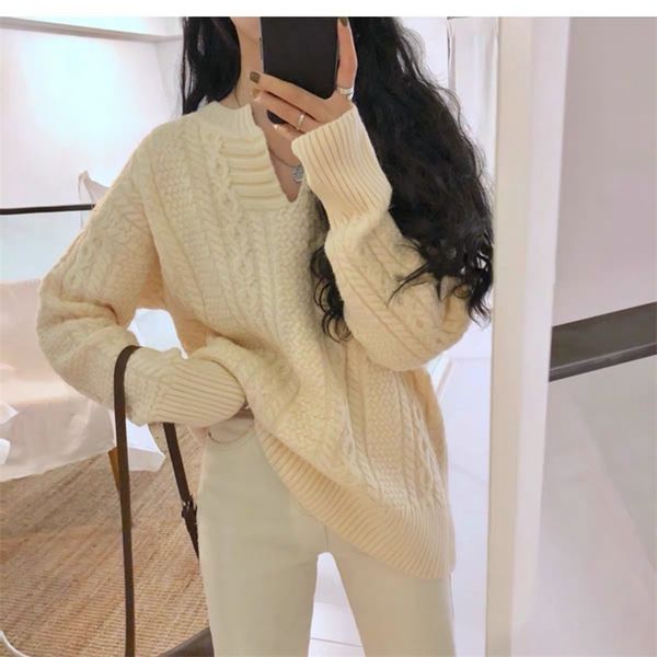 spring autumn knitted pullover women long sleeve v-neck twist loose sweater ladies thick sweaters korean 210518, White;black
spring autumn knitted pullover women long sleeve v-neck twist loose sweater ladies thick sweaters korean 210518, White;black
