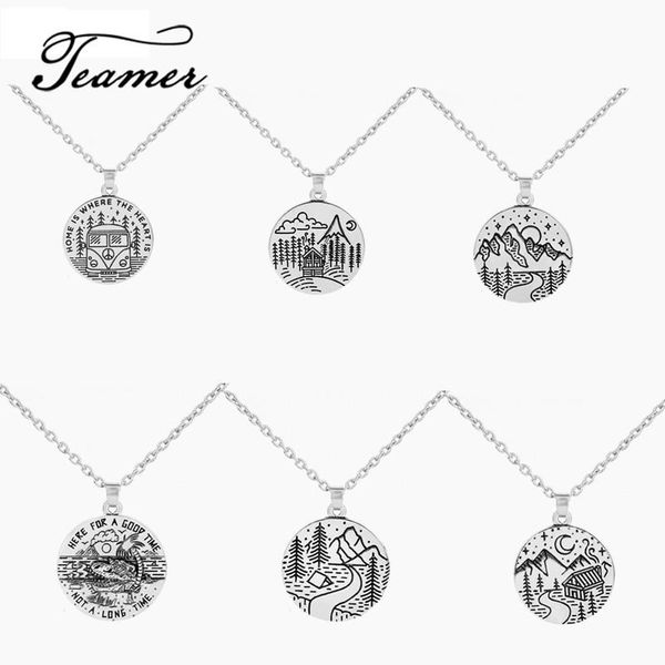 pendant necklaces teamer adjustable camping round necklace engrave tree/river/mountain/train/home/sunset/stars pattern collar jewelry, Silver
pendant necklaces teamer adjustable camping round necklace engrave tree/river/mountain/train/home/sunset/stars pattern collar jewelry, Silver