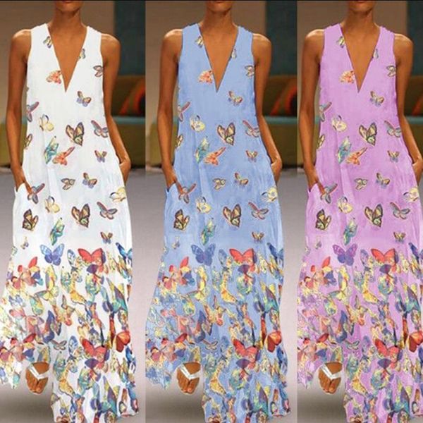 summer sleeveless v-neck long dress women butterfly print casual loose pocket beach robe lady dresses, Black;gray
summer sleeveless v-neck long dress women butterfly print casual loose pocket beach robe lady dresses, Black;gray
