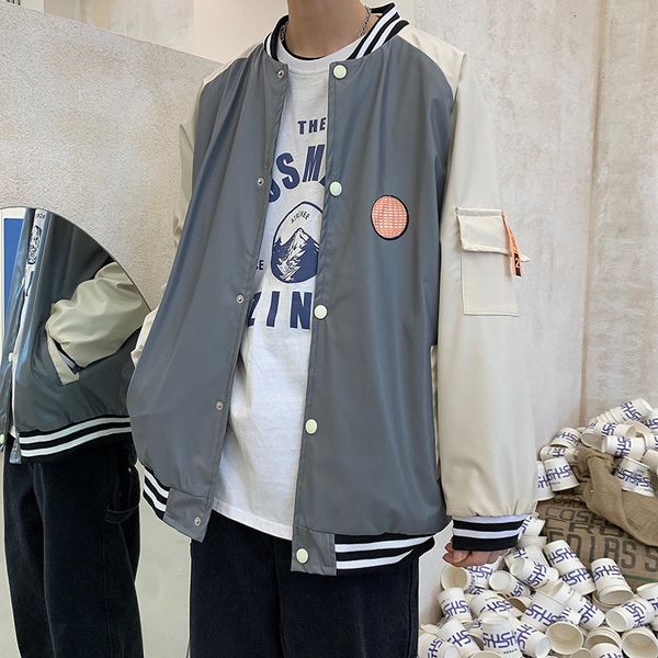 men's jackets baseball uniform male personality contrast color pacthwork loose stand collar casual jacket autumn korean men coats, Black;brown
men's jackets baseball uniform male personality contrast color pacthwork loose stand collar casual jacket autumn korean men coats, Black;brown