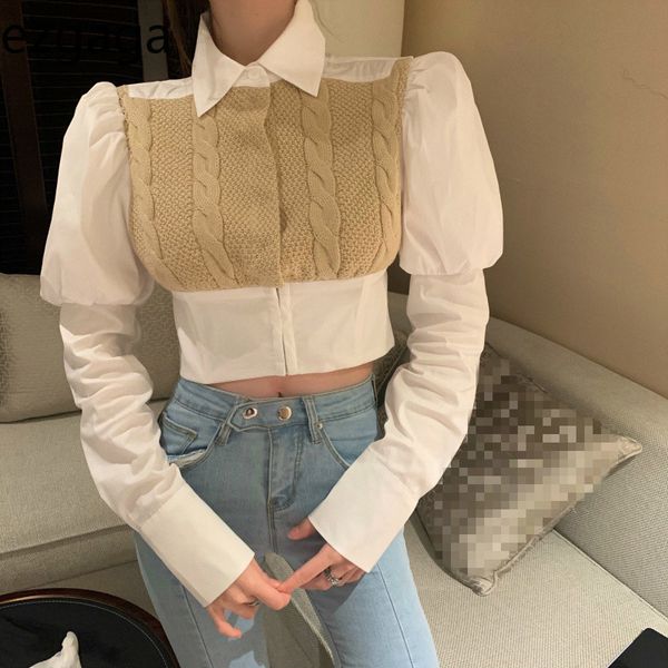 ezgaga patchwork shirts women french style vintage chic turn-down collar long puff sleeve elegant crop fashion knitwear 210430, White
ezgaga patchwork shirts women french style vintage chic turn-down collar long puff sleeve elegant crop fashion knitwear 210430, White