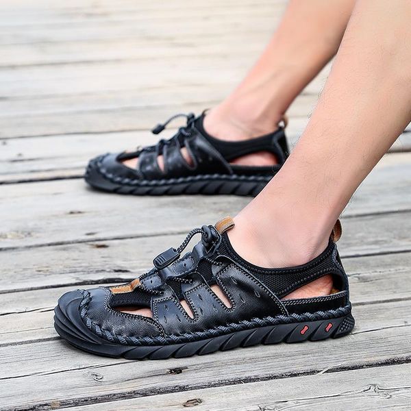 sandals men genuine leather outdoor summer handmade sewing slippers beah breathable sneakers casual shoes, Black
sandals men genuine leather outdoor summer handmade sewing slippers beah breathable sneakers casual shoes, Black