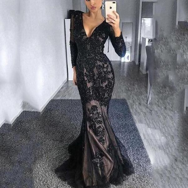 black mermaid evening dresses real image long sleeves applique lace beaded prom dress v neck party gowns custom made
black mermaid evening dresses real image long sleeves applique lace beaded prom dress v neck party gowns custom made