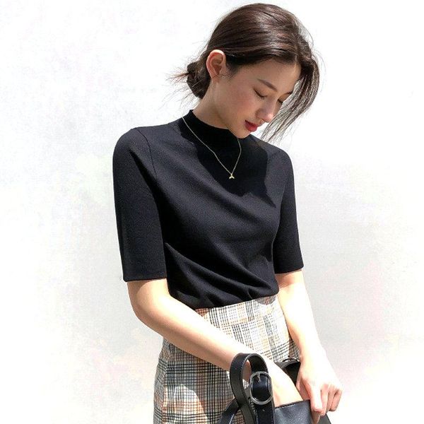 women's sweaters oversized women knitted sweater pullovers short sleeve semi turtleneck thin for female slim jumper office lady, White;black
women's sweaters oversized women knitted sweater pullovers short sleeve semi turtleneck thin for female slim jumper office lady, White;black