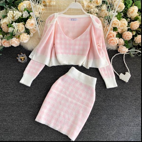 korean sweet knit plaid women tracksuits cardigans camisole skirts 3pcs sets girls short sweater coat vest mini skirt suits outfits, Gray
korean sweet knit plaid women tracksuits cardigans camisole skirts 3pcs sets girls short sweater coat vest mini skirt suits outfits, Gray
