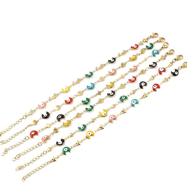 charm bracelets fashion stainless steel religious for women jewelry multicolor moon round evil eye enamel gift 17.5cm - 17cm long, Golden;silver
charm bracelets fashion stainless steel religious for women jewelry multicolor moon round evil eye enamel gift 17.5cm - 17cm long, Golden;silver