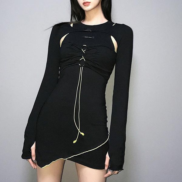 casual dresses women's gothic bandage black dress harajuku button patchwork high waist streetwear punk skinny long sleeve mini, Black;gray
casual dresses women's gothic bandage black dress harajuku button patchwork high waist streetwear punk skinny long sleeve mini, Black;gray