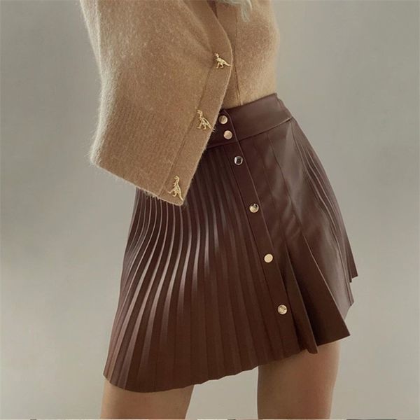 solid pu leather skirt high waist buttons elegant mini pleated asymmetrical fashion faldas cortas women autumn 210427, Black
solid pu leather skirt high waist buttons elegant mini pleated asymmetrical fashion faldas cortas women autumn 210427, Black