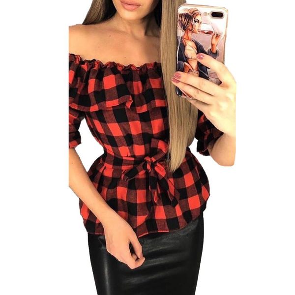 women's blouses & shirts sale summer off shoulder blouse and women elegant plaid printed female vintage slim blusas mujer d30, White
women's blouses & shirts sale summer off shoulder blouse and women elegant plaid printed female vintage slim blusas mujer d30, White