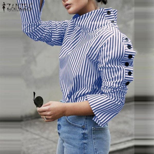 women's blouses & shirts zanzea stand collar office tunic 2021 autumn fashion streetwear striped lady casual long sleeve work blusas w, White
women's blouses & shirts zanzea stand collar office tunic 2021 autumn fashion streetwear striped lady casual long sleeve work blusas w, White