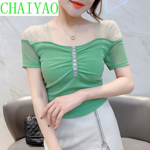 women's t-shirt summer korean style girls fashion patchwork mesh shiny diamonds women short sleeve fold tees 2021 t12909a, White
women's t-shirt summer korean style girls fashion patchwork mesh shiny diamonds women short sleeve fold tees 2021 t12909a, White